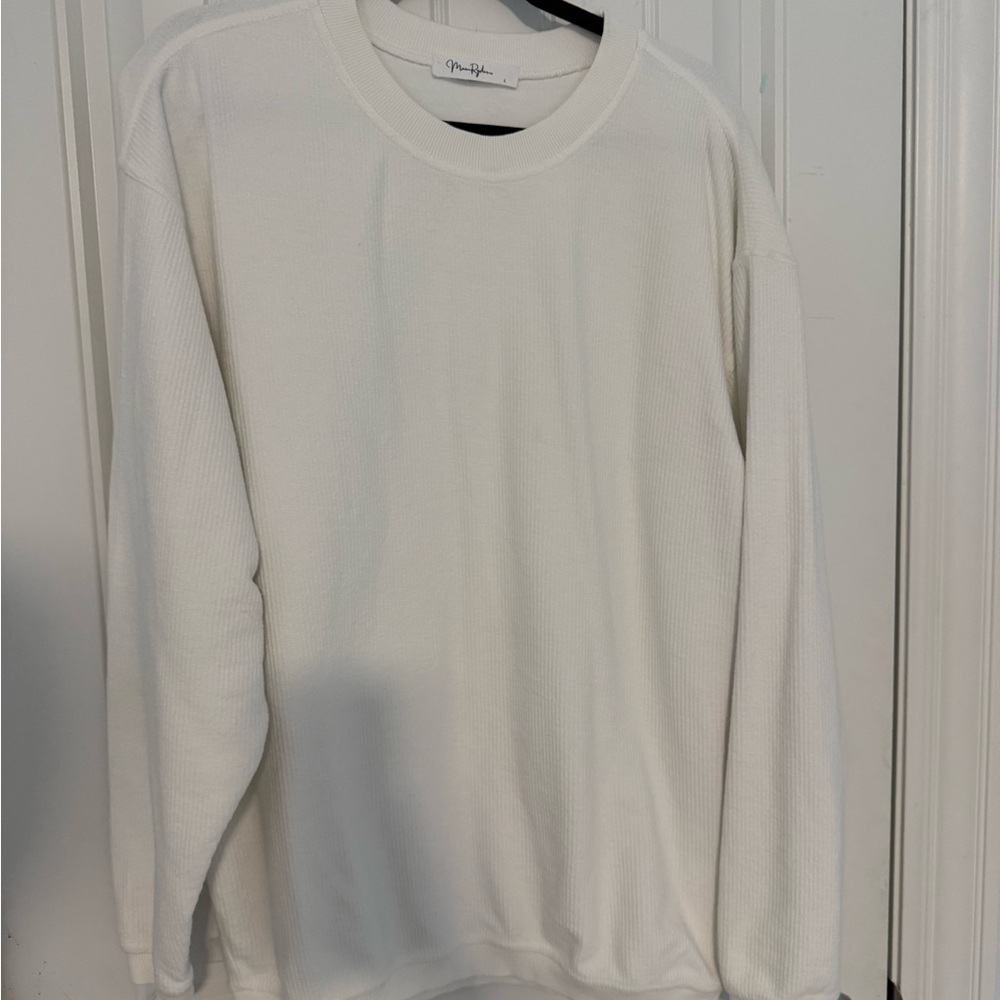 White Ribbed Crewneck Sweatshirt